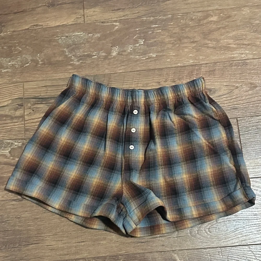 NWT Free People Brown Combo Plaid Boxer Shorts Size Medium - Picture 1 of 4